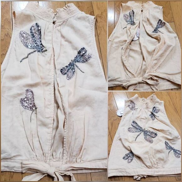 🩵NWT Free People Peach "The Garden" Dragonfly Sequin Sleeveless Top Medium - Picture 5 of 12